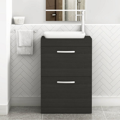 Royal Bathrooms Turin 500mm Freestanding Bathroom Vanity Unit With Sink 2 Drawer Hale Black & Qubix Countertop Basin - image 1