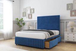 "Sloomy Madison Navy Plush Divan Bed Set 2 Drawers Right Side With 54"" Floor Standing & 12"" Footboard 4' Small Double" - thumbnail 3