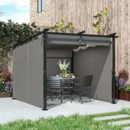 Outsunny 3 X 3(M) Metal Pergola With Retractable Roof And Sidewalls, Light Grey - thumbnail 9