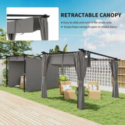 Outsunny 3 X 3(M) Metal Pergola With Retractable Roof And Sidewalls, Light Grey - thumbnail 4