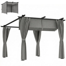 Outsunny 3 X 3(M) Metal Pergola With Retractable Roof And Sidewalls, Light Grey - thumbnail 2