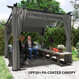 Outsunny 3 X 3(M) Metal Pergola With Retractable Roof And Sidewalls, Light Grey - thumbnail 6