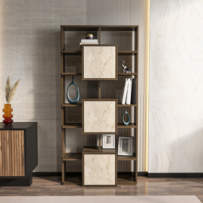 Decorotika Monaco Modern Bookcase Walnut Travertine - image 1