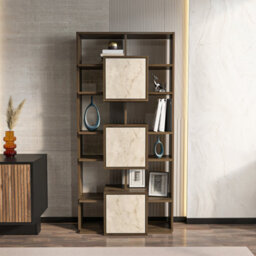 Decorotika Monaco Modern Bookcase Walnut Travertine - thumbnail 1