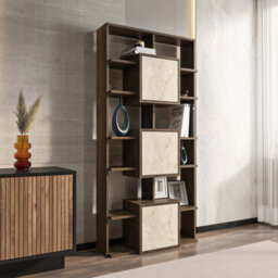 Decorotika Monaco Modern Bookcase Walnut Travertine - thumbnail 2