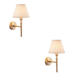 Loops Stylish 2 Pack Dimmable Wall Lights In Aged Brass With Vintage White Shades - thumbnail 1