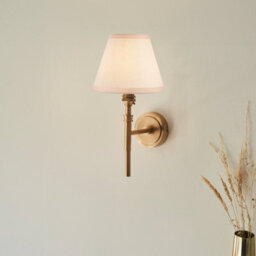 Loops Stylish 2 Pack Dimmable Wall Lights In Aged Brass With Vintage White Shades - thumbnail 2