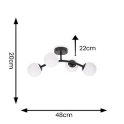 Valuelights Jas Black 4 Way Ceiling Light With White Frosted Glass Globe Shades - thumbnail 4