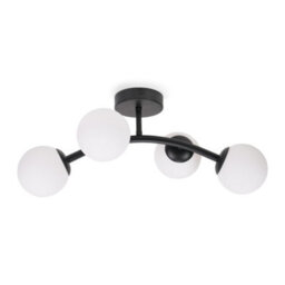 Valuelights Jas Black 4 Way Ceiling Light With White Frosted Glass Globe Shades - thumbnail 2