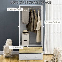Wyld Haus Coralia White And Natural 2-Door Wardrobe With Hanging Rail And 2 Drawers - 180H X 80W X 50D Cm - thumbnail 5