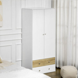 Wyld Haus Coralia White And Natural 2-Door Wardrobe With Hanging Rail And 2 Drawers - 180H X 80W X 50D Cm - thumbnail 3