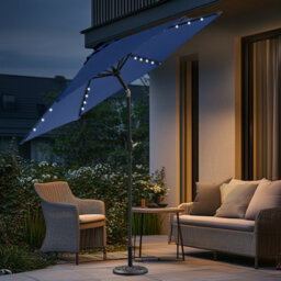 Sundaze Blue 2.5M  Round Garden Parasol Umbrella Outdoor Patio Solar Led Lights Crank Tilt With Base - thumbnail 1