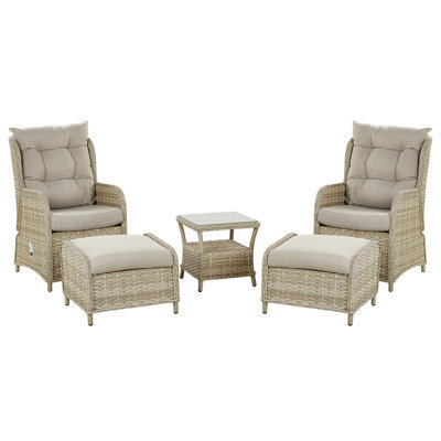 Beliani Garden Lounge Set With Table And Ottoman 2 Seater Ponza Pe Rattan Beige - image 1