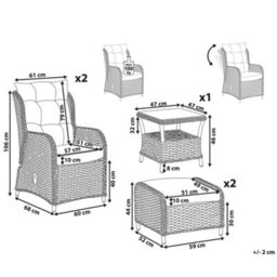 Beliani Garden Lounge Set With Table And Ottoman 2 Seater Ponza Pe Rattan Beige - thumbnail 3