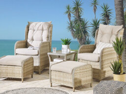 Beliani Garden Lounge Set With Table And Ottoman 2 Seater Ponza Pe Rattan Beige - thumbnail 2