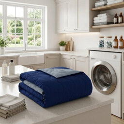 Reversible Coverless 10.5 Tog Duvet Set Soft Microfibre Quilt With Quilted Pillowcase Covers (Navy) - thumbnail 4