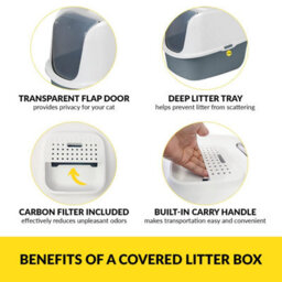 Cat Centre.Direct Cat Centre Hooded Cat Litter Tray With Charcoal Filter Large Covered Cat Litter Box Lid With Flap Door Detachable Rim Deep Safe - thumbnail 3