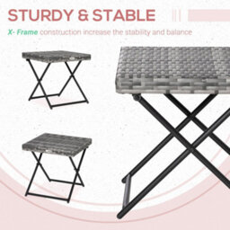 Outsunny Folding Square Rattan Coffee Table W/ Steel Frame Bistro Garden Grey - thumbnail 6