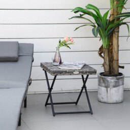 Outsunny Folding Square Rattan Coffee Table W/ Steel Frame Bistro Garden Grey