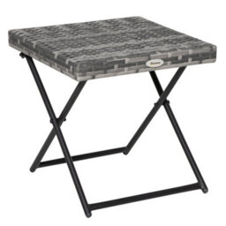 Outsunny Folding Square Rattan Coffee Table W/ Steel Frame Bistro Garden Grey - thumbnail 2