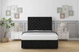 "Sloomy Mayfair Black Plush Divan Bed Base 2 Drawers Same Side With 54"" Floor Standing Headboard 4' Small Double" - thumbnail 2