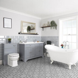 Homestylestore Light Grey Bathroom Suite With Double Ended Slipper Bath, 1210mm Vanity Unit Back To Wall Toilet - thumbnail 1