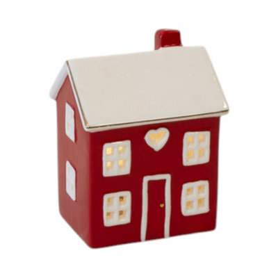 Four Candle Short Red Ceramic Led Heart House - image 1