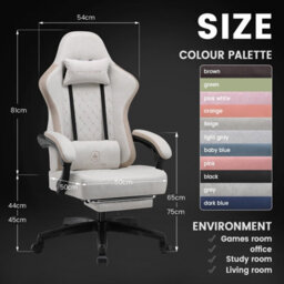Gtplayer Fabric Gaming Chair With Footrest, Computer Chairs For Adults With Pocket Spring Cushion Ergonomic For Home Office, Ivory - thumbnail 3