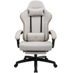 Gtplayer Fabric Gaming Chair With Footrest, Computer Chairs For Adults With Pocket Spring Cushion Ergonomic For Home Office, Ivory