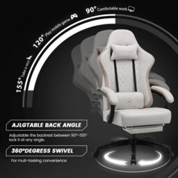 Gtplayer Fabric Gaming Chair With Footrest, Computer Chairs For Adults With Pocket Spring Cushion Ergonomic For Home Office, Ivory - thumbnail 4
