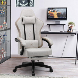 Gtplayer Fabric Gaming Chair With Footrest, Computer Chairs For Adults With Pocket Spring Cushion Ergonomic For Home Office, Ivory - thumbnail 2
