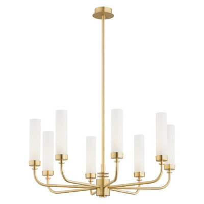 Luminosa Lighting Luminosa Preston 8 Light Multi Arm Pendant Ceiling Light Brushed Brass, Opal Glass Shade E14 - image 1