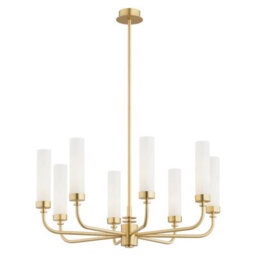 Luminosa Lighting Luminosa Preston 8 Light Multi Arm Pendant Ceiling Light Brushed Brass, Opal Glass Shade E14