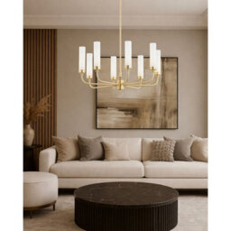 Luminosa Lighting Luminosa Preston 8 Light Multi Arm Pendant Ceiling Light Brushed Brass, Opal Glass Shade E14 - thumbnail 2