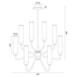 Luminosa Lighting Luminosa Preston 8 Light Multi Arm Pendant Ceiling Light Brushed Brass, Opal Glass Shade E14 - thumbnail 9