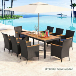 Costway 9 Pcs Outdoor Patio Rattan Dining Table Chair Set W/ Umbrella Hole-Navy - thumbnail 6