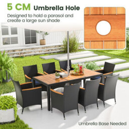 Costway 9 Pcs Outdoor Patio Rattan Dining Table Chair Set W/ Umbrella Hole-Navy - thumbnail 7