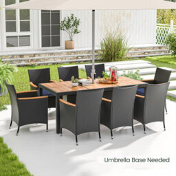 Costway 9 Pcs Outdoor Patio Rattan Dining Table Chair Set W/ Umbrella Hole-Navy - thumbnail 4