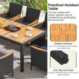 Costway 9 Pcs Outdoor Patio Rattan Dining Table Chair Set W/ Umbrella Hole-Navy - thumbnail 9