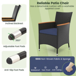 Costway 9 Pcs Outdoor Patio Rattan Dining Table Chair Set W/ Umbrella Hole-Navy - thumbnail 8