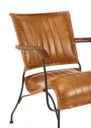 Elm Home And Products Brown Tan Genuine Leather Metal Arm Accent Chair H85 X W75 X D75Cm - thumbnail 3