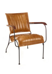 Elm Home And Products Brown Tan Genuine Leather Metal Arm Accent Chair H85 X W75 X D75Cm