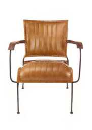 Elm Home And Products Brown Tan Genuine Leather Metal Arm Accent Chair H85 X W75 X D75Cm - thumbnail 2