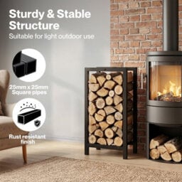 Levede Firewood Rack Steel Fireplace Log Holder Compact Wood Storage,black - thumbnail 6