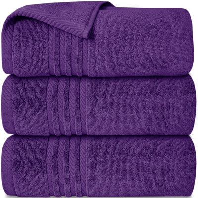 Casabella Towels 3 Pack Bath Sheets Large Bath Towel 80X140 Cm 100% Zero-Twist Cotton Highly Absorbent Towels Purple - image 1