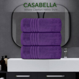 Casabella Towels 3 Pack Bath Sheets Large Bath Towel 80X140 Cm 100% Zero-Twist Cotton Highly Absorbent Towels Purple - thumbnail 7