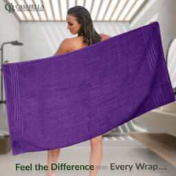 Casabella Towels 3 Pack Bath Sheets Large Bath Towel 80X140 Cm 100% Zero-Twist Cotton Highly Absorbent Towels Purple - thumbnail 5