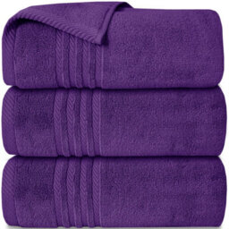 Casabella Towels 3 Pack Bath Sheets Large Bath Towel 80X140 Cm 100% Zero-Twist Cotton Highly Absorbent Towels Purple - thumbnail 1