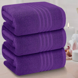 Casabella Towels 3 Pack Bath Sheets Large Bath Towel 80X140 Cm 100% Zero-Twist Cotton Highly Absorbent Towels Purple - thumbnail 2