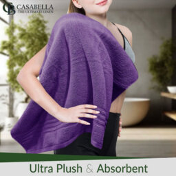 Casabella Towels 3 Pack Bath Sheets Large Bath Towel 80X140 Cm 100% Zero-Twist Cotton Highly Absorbent Towels Purple - thumbnail 9